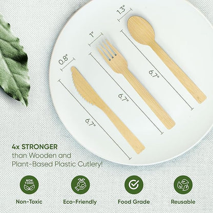 EcoPreps 100% Compostable Bamboo Cutlery Set Eco-Friendly, Biodegradable