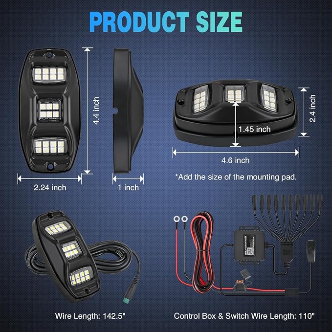 Nilight RGBW LED Rock Lights Kit, 10 Pods 22LED Wide Angle Remote & Bluetooth App Dual Control with Music Modes Multicolor Underglow Neon Wheel Well Light Fit for ATV UTV SUV Offroad Truck RZR Boat