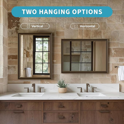 Retro Copper Effect Framed Wall Mirror, 22x30 Rectangle Mirror,