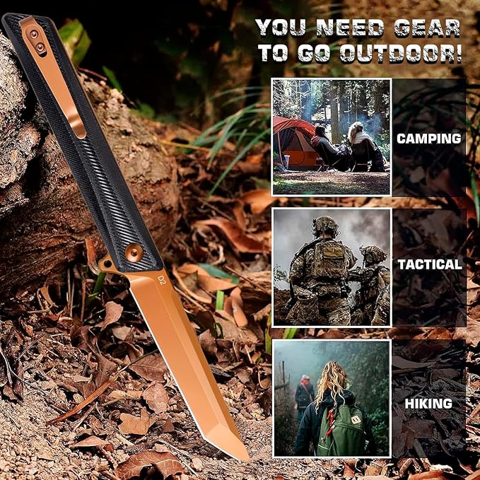 Pocket Knife GD22K, Flipper Open D2 Steel Tanto Folding knife with Durable G10 Handle,Men Women Everyday Carry EDC Knife,Sharp Camping Hiking Daily Work Knives