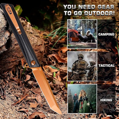 Pocket Knife GD22K, Flipper Open D2 Steel Tanto Folding knife with Durable G10 Handle,Men Women Everyday Carry EDC Knife,Sharp Camping Hiking Daily Work Knives