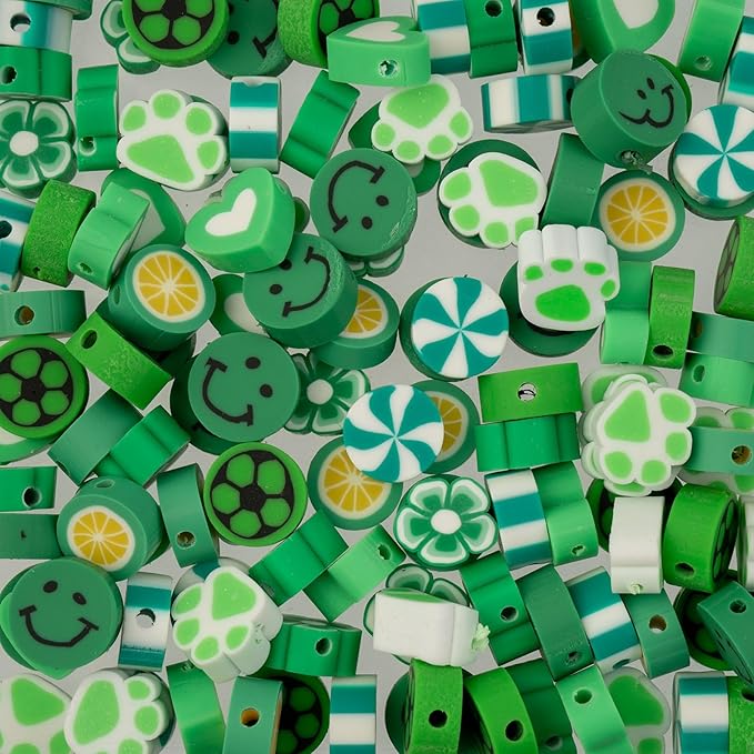 120pcs John Bead 9mm Assorted Green Polymer Clay Craft Beads for Jewelry Bracelet Making