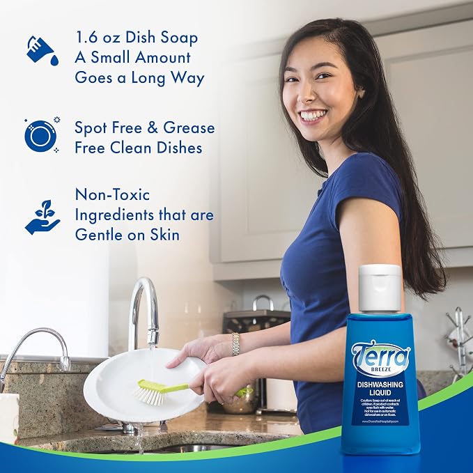 Tiny Dish Soap Detergent | For Use in Vacation Rentals and Extended Stay Hotels | 1.6 oz (Case of 50) | Bulk Toiletries, Guest Amenities, Hospitality Supplies, Hotels, Resorts, Motels, hotel room essentials, short term rentals