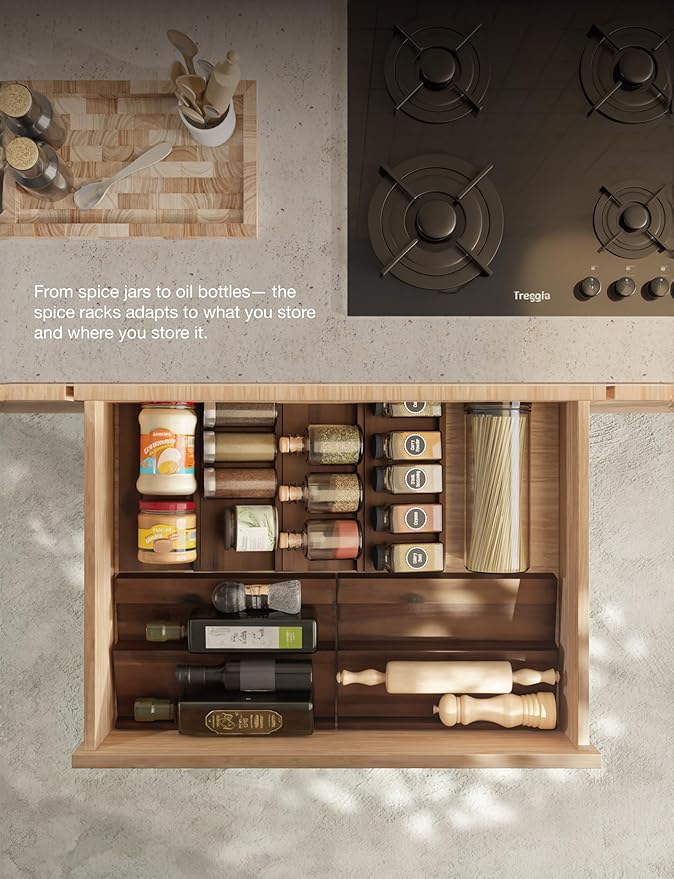 Tinamo Acacia Wooden Spice Rack Organizer