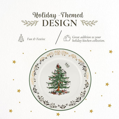 Spode Christmas Tree 12" Gold Round Serving Platter - Porcelain Serving Plate for Holiday Snacks, Appetizers, Buffet Displays - Microwave & Dishwasher Safe - Elegant Holiday Tableware