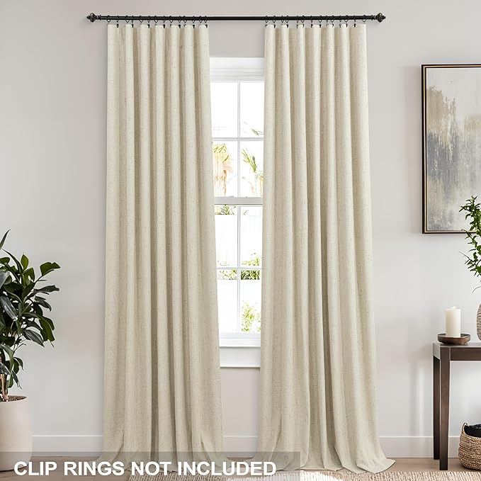 KOUFALL Extra Long 120 Inch Linen Blackout Curtains 10 FT Foot 10FT Length Tan
