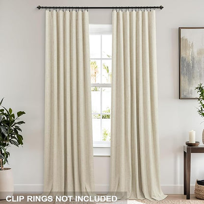 KOUFALL Extra Long 120 Inch Linen Blackout Curtains 10 FT Foot 10FT Length Tan