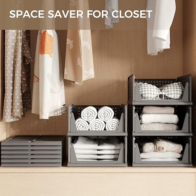 Pinkpum 6 Pack Black Closet Organizers and Storage Plastic Stackable Storage