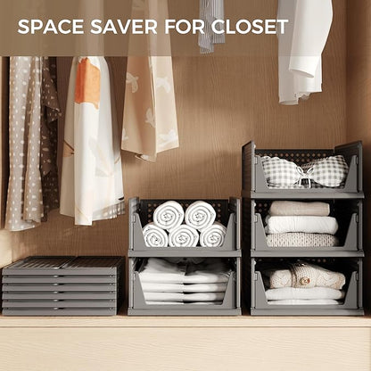 Pinkpum 6 Pack Black Closet Organizers and Storage Plastic Stackable Storage