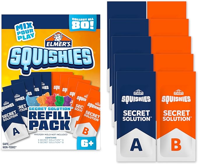 Elmer’s Squishies Refill Pack, Kids Activity, Creates 5 Additional Mystery Characters, 5 Count