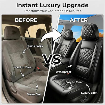 Fit Sonata Car Seat Covers for Hyundai Sonata 2007-2025 2026 - Luxury Leather, Anti-Slip, All-Weather, Waterproof & Breathable, Airbag Compatible, 2 Front Seats Only (Black)