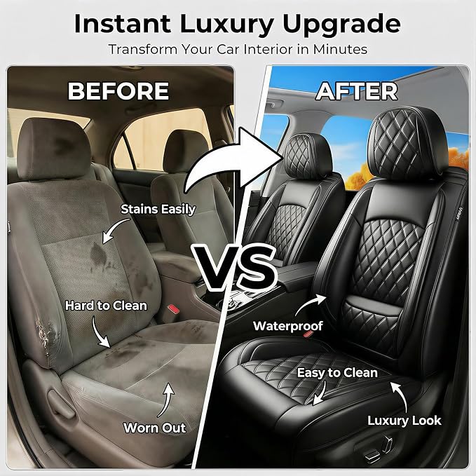 Car Seat Covers Compatible with Hyundai Ioniq 2017-2025 2026 - Waterproof & Breathable Luxury Leather All-Weather Seat Cushions Protectors, Airbag Compatible, Only 2 Front seat Covers (Black)