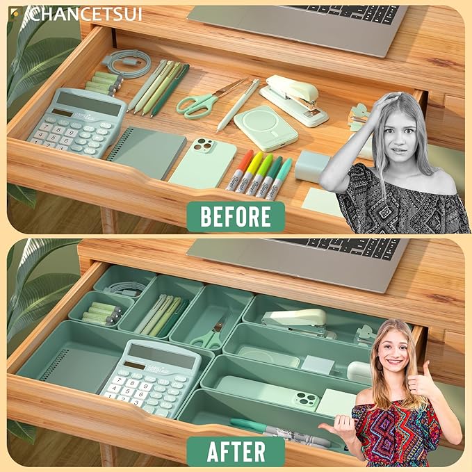 CHANCETSUI 9 Pcs Stackable Drawer Organizer Trays Set, Desk Drawer Organizer