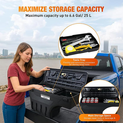 Nilight Truck Bed Tool Box Left Drivers Side Truck Tool Box Fit for Ford F-150 1999-2014 ABS Swing Case Truck Bed Storage Box with Lockable Lid Waterproof Wheel Well Toolbox Black