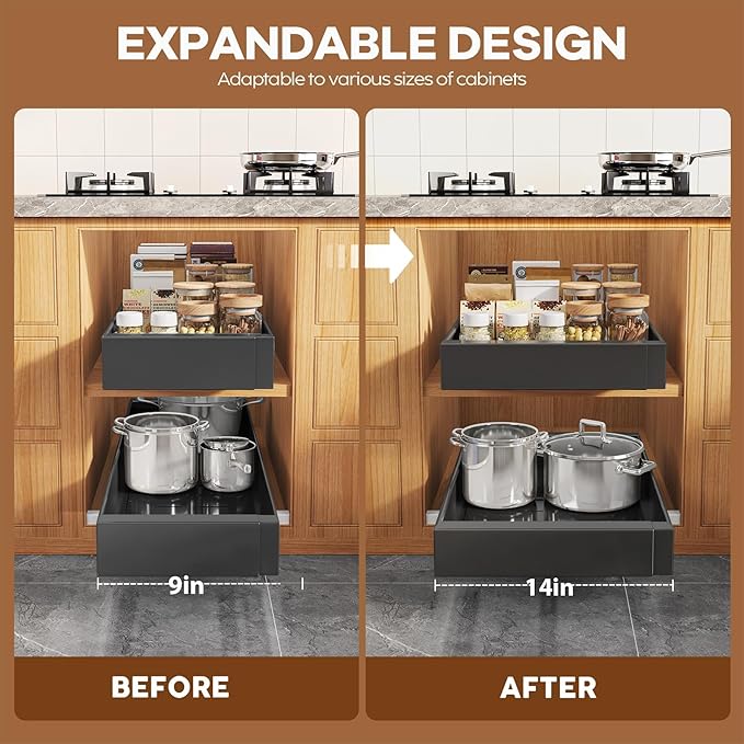 Seinloes 2 Pack Expandable Pull Out Cabinet Organizer 21" Deep