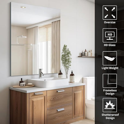 CILIBER Frameless Rectangle Mirror, 36x48 Inch Large Bathroom Mirrors
