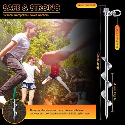 Zhengmy 24 Pcs Ground Anchors Screw in, 12 Inch Heavy Duty Tent Stakes with Trampoline Anchor Hook Ground Stakes for Camping Tent Canopies Ports Sheds Swing Sets Securing Animals (Silver)