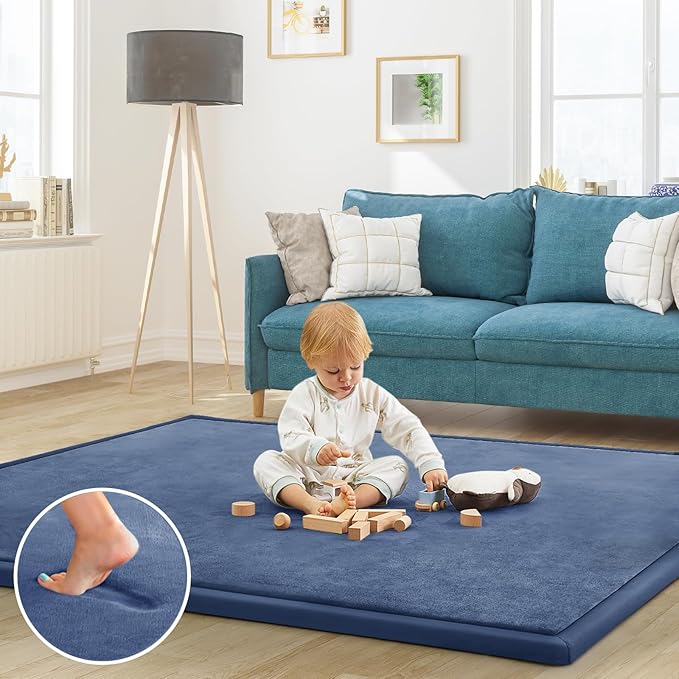 Baby Play Mat 1.2" Thick Memory Foam Nursery Rug Area Rug, 6’7” X 6’7” Yoga Mat Playmat Crawling Mat for Baby,Toddlers,Infants,Kids,Floor Mat Tatami Mat for Living Room with Non-Slip(Blue)
