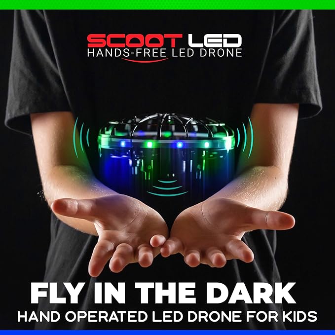 Force1 Scoot LED Hand Operated Drone for Kids or Adults - Hands Free Motion Sensor Mini Drones, Easy Indoor Flying Orb Ball Small UFO Toy for Boys and Girls (Green/Blue)