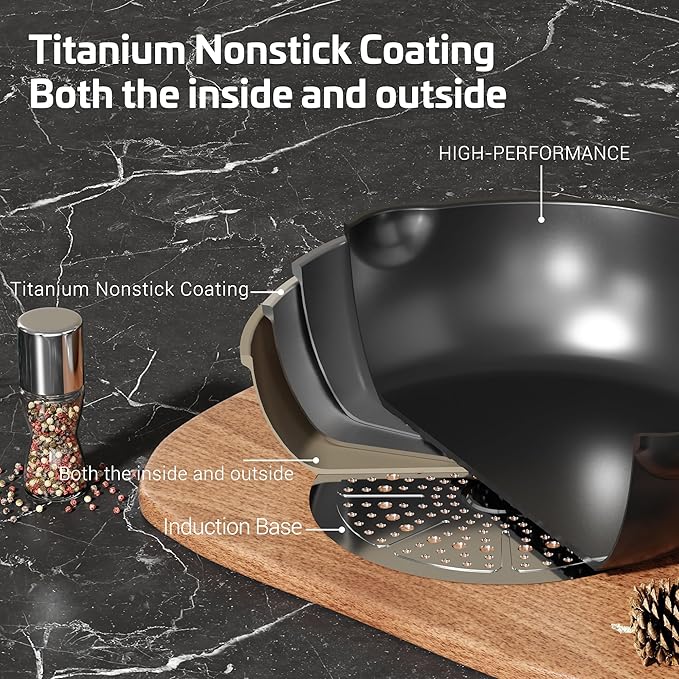 Nonstick Cookware Set, Titanium Coating Pan Set, Induction Cookware Oven Safe