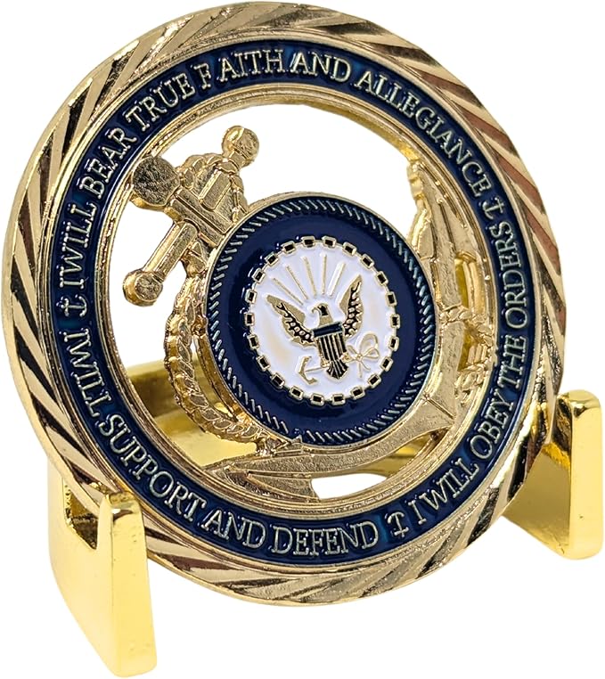 Military Challenge Coin Display Stand - Solid Metal with Anodized Finish - US Vet. Business (Gold Two-Pack)