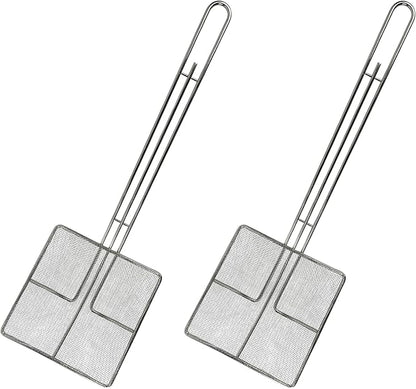 Wire Mesh Strainer with Long Handle | 2-Pack | 6.5" Square Frying Spoon | Cooking Oil Strainer for Deep Fryer & Professional Restaurant Use | Commercial Grease Skimmer