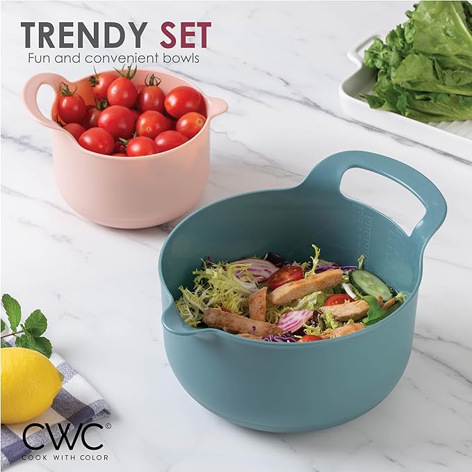 COOK WITH COLOR Nesting Plastic Mixing Bowl Set with Pour Spouts and Handles