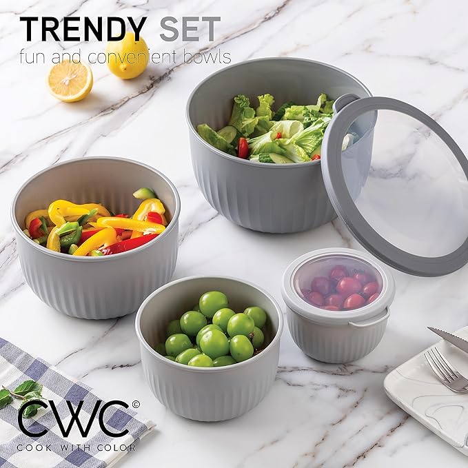 COOK WITH COLOR Prep Bowls with Lids- Wide and Deep Nesting Plastic Small