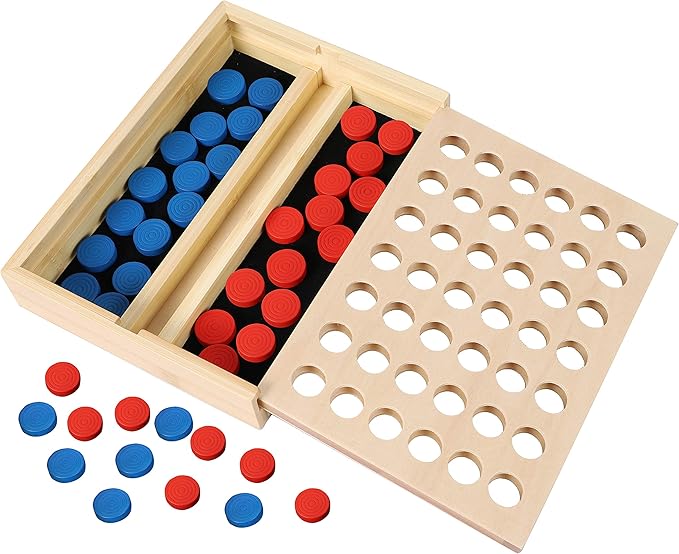 TOWO Wooden 4 in a Row Game - Classic Strategy Game for Adults Children-Connect The 4 Discs of Same Colour in a Row - Travel Games Family Board Games Toys Gift for 6 Years Old Kids Boys Girls Adults