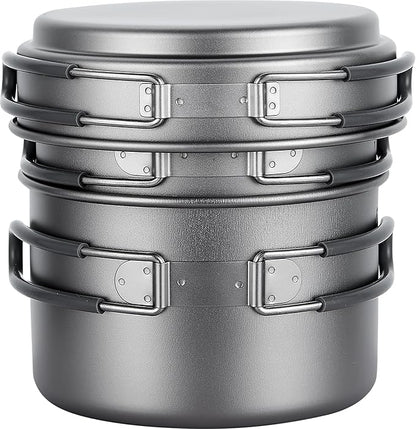 Explorer Bear Titanium Stackable Camping Cooking Pot Mess Kit Set