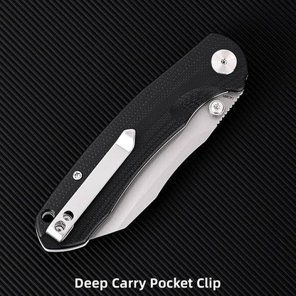 Folding Pocket Knife, 3.35" 14C28N Blade G10 Handle EDC Knife with Liner Lock, Small Pocket Knife with Clip for Men, Sharp Camping Hiking Hunting Survival Knives (Silver)