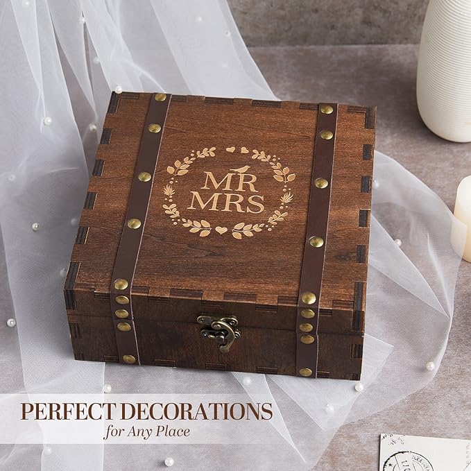 AW BRIDAL Mr and Mrs Wedding Keepsake Box for Couples, Wooden Memory Boxes with Lids, Bridal Shower Gifts for Bride Bachelorette Party, 2025 Engagement Gift for Newlyweds and Marriage Couple