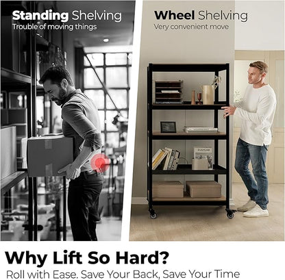 HOMEDANT House 5-Tier Metal Rolling Cart Shelf Rack Casters Heavy Duty Laminated Wheel Shelving Unit Adjustable Utility Storage Shelves Organizer Shelf Kitchen Garage 36.2" W x 16.5" D x 69.5" H 2Pack