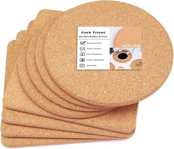 Cork Trivet, High Density Fine Particle Thick Cork Trivets for Hot Dishes, 8 Inch Heat Resistant Coaster, Placemats Hot Pads for Pots and Pans, 8 Pcs, 8x0.4 Inch, Round and Square (KTLBCT26)