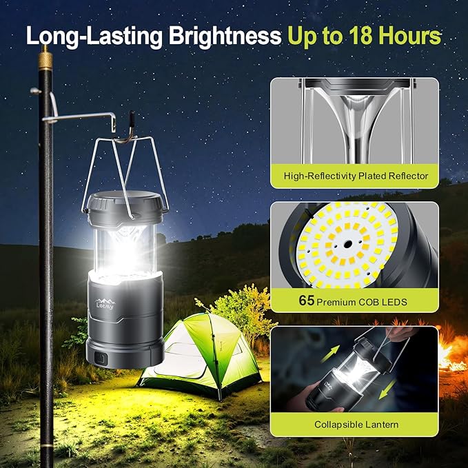 LETMY LED Camping Lantern for Power Outages, 3 Color Modes & Dimmable Battery Powered Lantern, IPX4 Waterproof & Collapsible, Lanterns Flashlight Survival Kits for Emergency Hurricane Hiking, 4 Pack