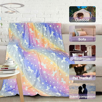Unicorn Glow in The Dark Blankets for Kids, Soft Fleece Blankets for Girls/Toddler, Unicorns Gifts for Girls Age 3-12 30"x 40"
