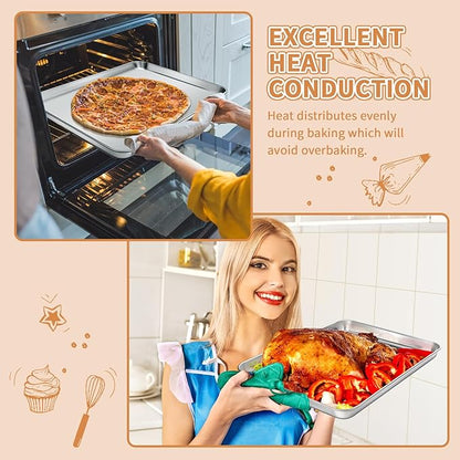 Stainless Steel Baking Sheet Set of 2, Deedro Cookie Sheet Metal Baking Pan