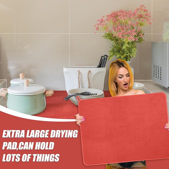 Hushee 2 Pack Extra Large Dish Drying Mat Microfiber Absorbent Dish Drying Pad
