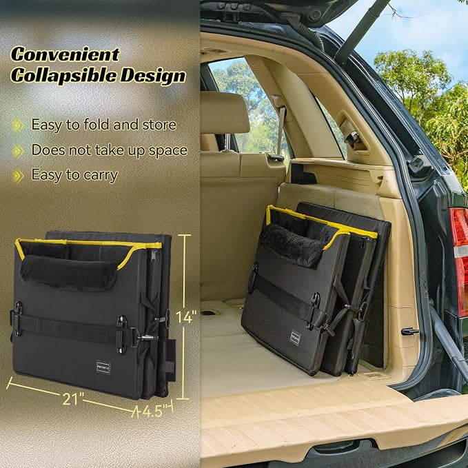PETSFIT Dog Booster Car Seat, Dog Car Seats for Medium Sized Dogs or 2 Small Pets with 2 Safety Leashes and Patented Buckles, Carseat for Dogs with Storage Pockets for Pets Under 45Lbs (Black)