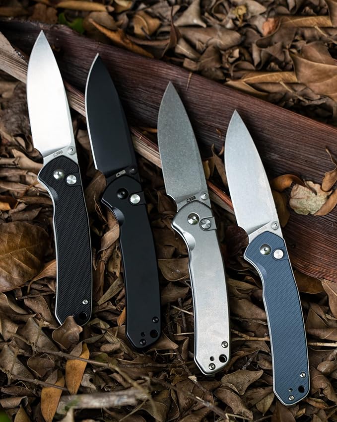 CJRB Folding Knife Pyrite (J1925) AR-RPM9 Blade and Black PVD Stainless Steel Handle Button Lock EDC Pocket Knife with Clip