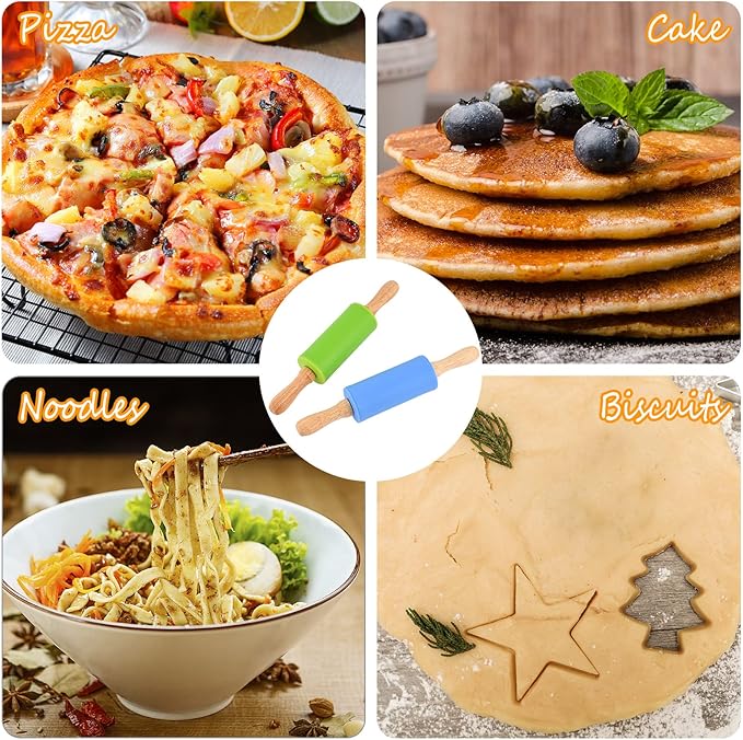 Mini Silicone Rolling Pin for Kids, Non-stick Surface Wood Handle, 9 Inch 1