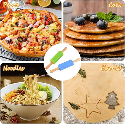 Mini Silicone Rolling Pin for Kids, Non-stick Surface Wood Handle, 9 Inch 1