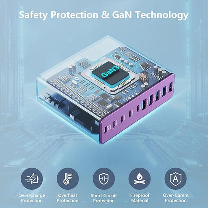 320W USB C Charger Block, 10-Port USB C Charging Station GaN III PD 65W Laptop