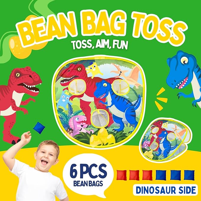 2-in-1 Dinosaur & Animal Bean Bag Toss Game – Double-Sided 27" Target Board with 6 Bean Bags – Outdoor & Indoor Toy for Toddlers & Kids Ages 3-6 – Birthday Gift - Amazon Exclusive