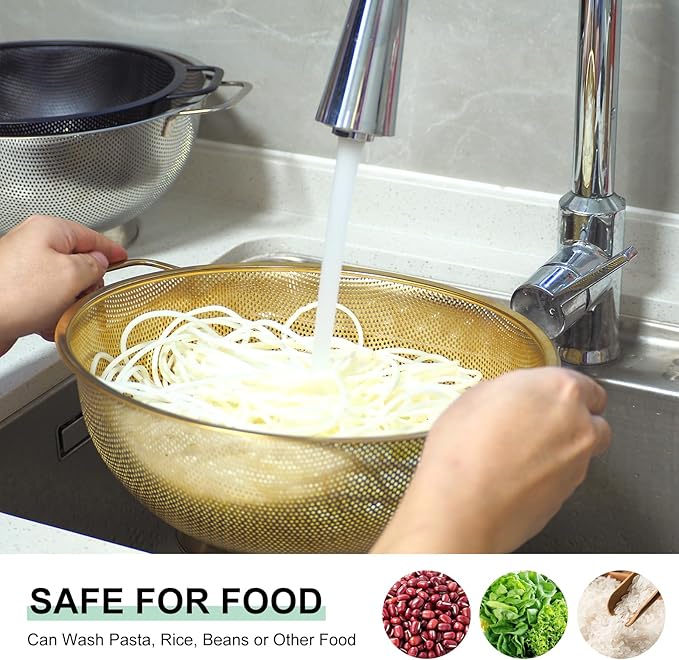 3PCS Three Colors Mix Colander Set, 3QT Black & 4QT Silver & 5QT Gold,