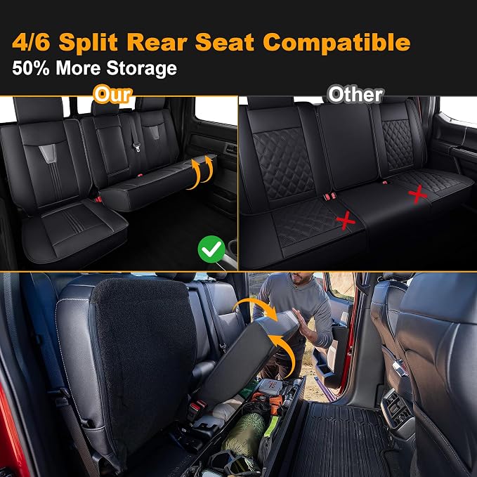 IKABEVEM for Ford F150 2009-2024 2025 2026 Seat Covers - F250 F350 F450 2017-2025 2026 Seat Protectors with Waterproof Leather(Full Set,Black & Grey)