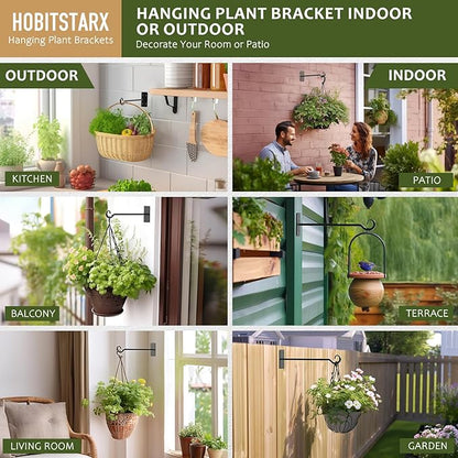 Heavy Duty Plant Hangers Outdoor- Hand-Forged Hanging Plant Brackets - 2 Pack 12 Inch Black Wrought Iron Wall Plant Hooks for Hanging Plants, Lanterns, Bird Feeders