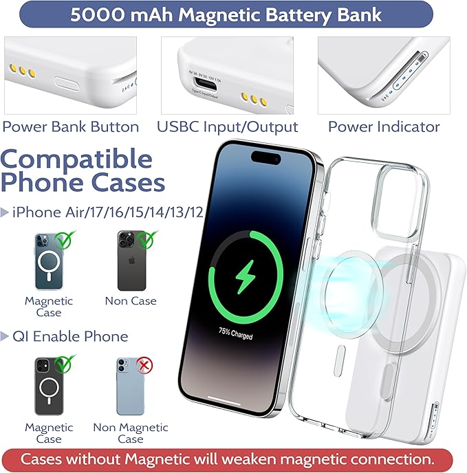 Smtcsl 3-in-1 Wireless Charging Station: Portable 5000mAh Power Bank Charger