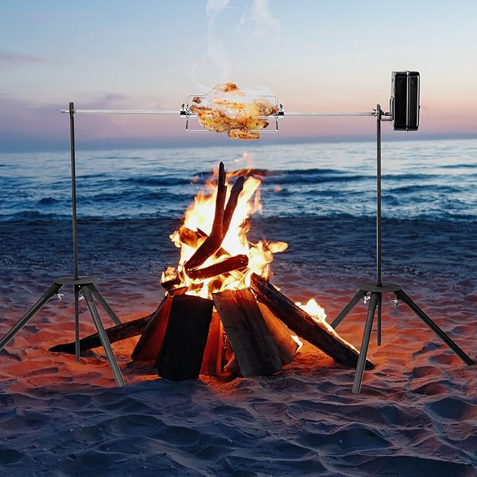 only fire Spit Rotisserie Outdoor Camp Grill with Support Legs for Outdoor Campfire Grilling - 35×5/16" Square Spit Rod