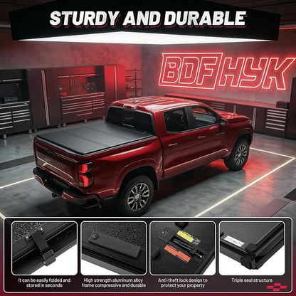 BDFHYK Hard Tri Fold Tonneau Cover Fits Toyota Tundra 2014-2021 6.5 FT Bed, Waterproof Hard Folding Truck Bed Cover with Anti-Theft Lock, Easy Install Bed Cover for Camping and Work Trucks